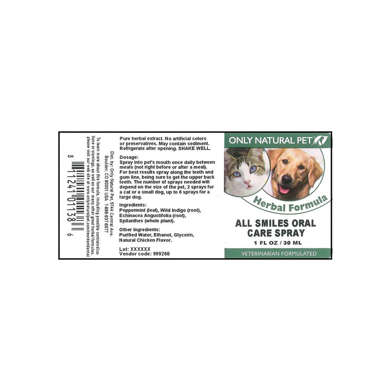 Only Natural Pet All Smiles Oral Care Mouth Spray for Dogs & Cats